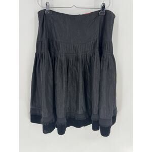 Dorothee Bis Skirt Womens 12 Black Ruffles Bubble Hem Velvet Trim Fringe Satin